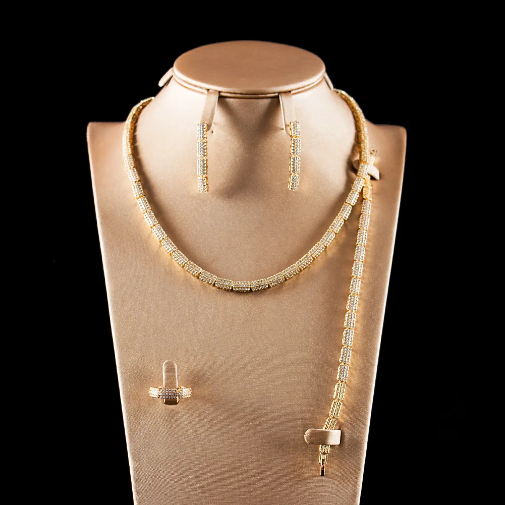 Ожерелье и браслет из медного сплава 5А с фианитами | Украшения аксессуары