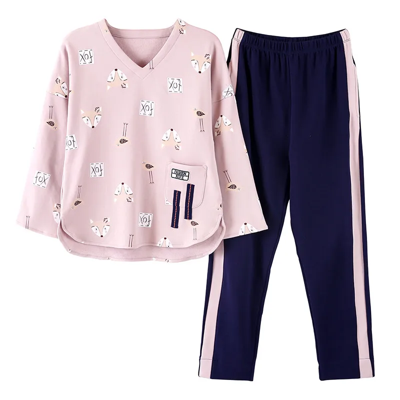 Демисезонный для женщин домашняя одежда пижамы из двух частей 100% otton Pijama плюс