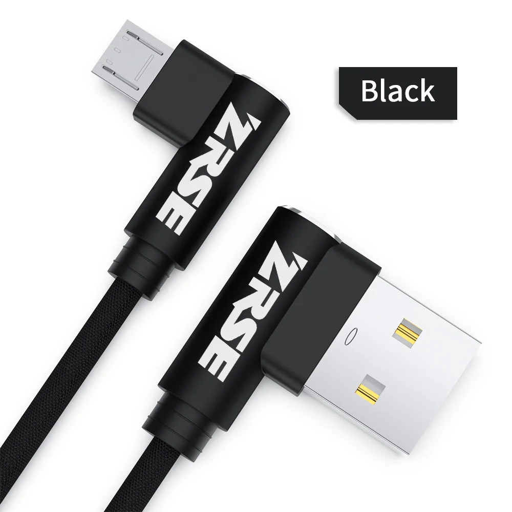 Black Micro ZRSE Micro Usb Cable For Samsung S7 Huawei Xiaomi Redmi 2M 3M Fast Charging Data Sync USB Cable 90 Degree Elbow Charger Cord - Цвет: Black Micro