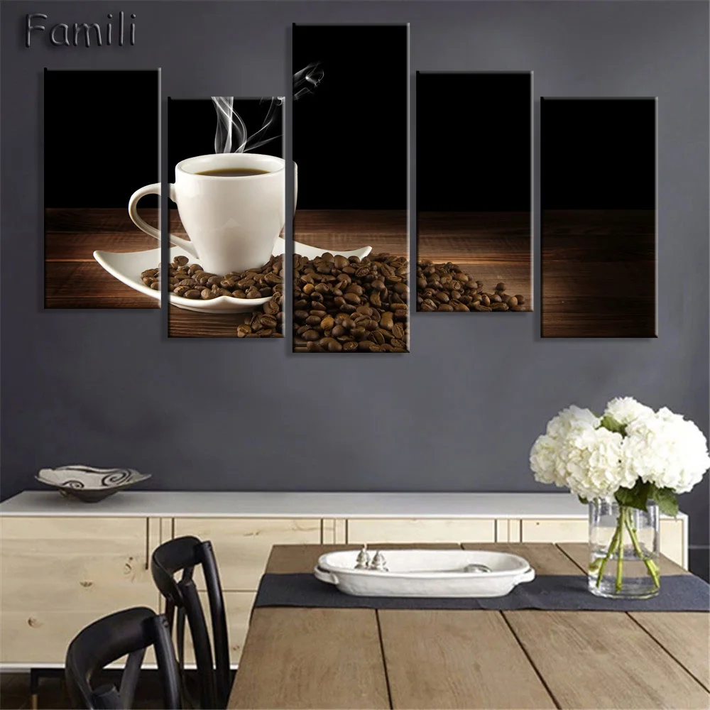 5 шт. настенная Картина на холсте кофейная чашка кофейные зерна|print pictures canvas|picture