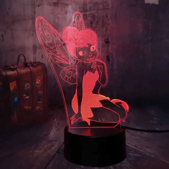 Tinker Bell 1 Новинка мультфильм милый пропустить звонок, бело-серые «Динь-Динь» 3D светодиодный Ночной светильник Настольная лампа RGB 7 цветов для девочек детские игрушки Декор Рождественский подарок - Испускаемый цвет: Tinker Bell 1