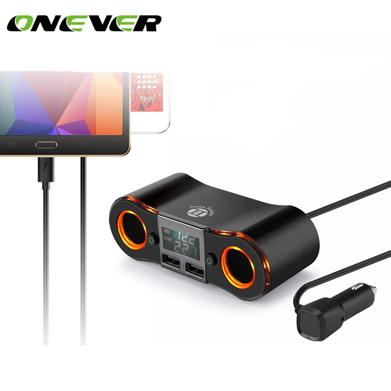 Автомобильный адаптер питания 3 5a с 2 гнездами для прикуривателя 80 Вт со