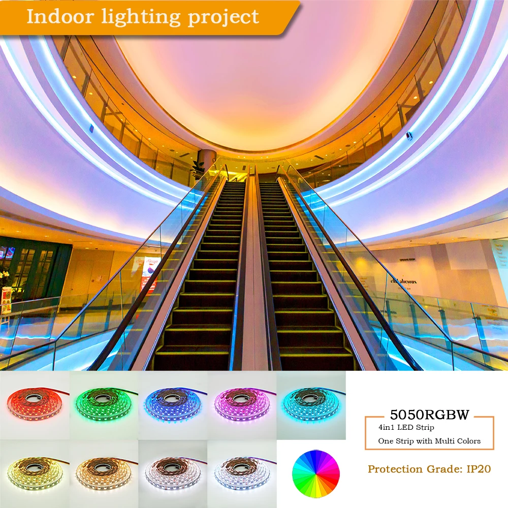 Auxma 5050 RGB/RGBW/RGBCCT 5в1 CRI80 60 Светодиодный s/m IP20 DC12V/24 V 300 светодиодный s/Reel, 5 метров/Reel Крытый не водонепроницаемый светодиодные полосы для вечерние