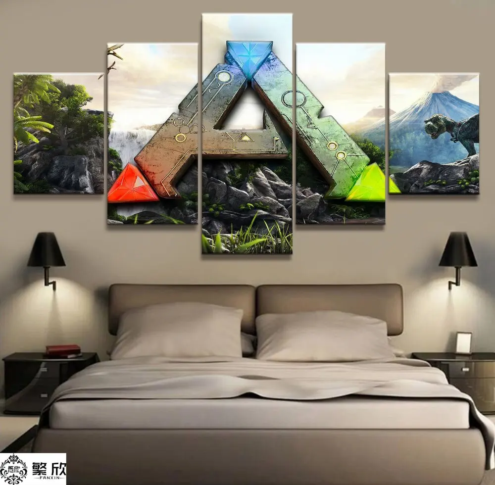 5 панелей ARK: выживание Эволюция логотип игра холст печатная живопись для