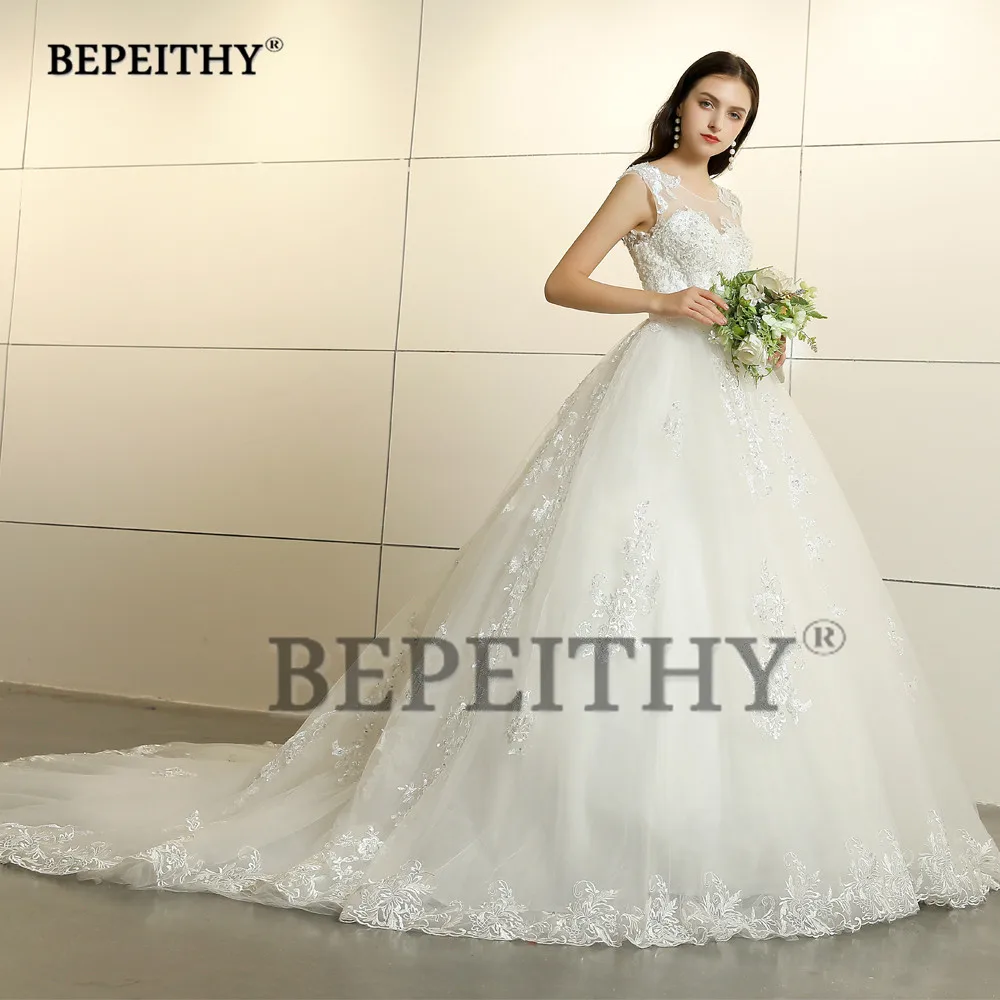 Слоновая кость Vestido De Noiva, бальное платье, свадебное платье, открытая спина, сексуальные рукава, кружевные свадебные платья, дизайн, свадебные платья со шлейфом - Цвет: Слоновая кость