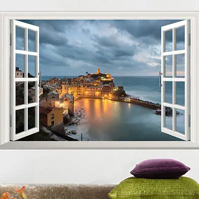 Окно вид стикер на стены с пейзажем море наклейка замком декорации съемные