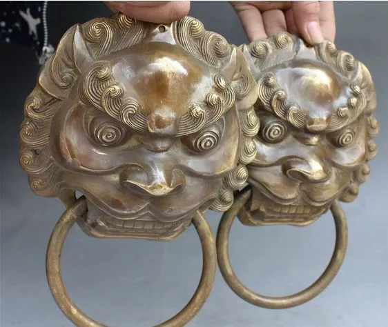 YM 316 8 &quotКитайский дракон из латуни Fu Foo Dog Lion Head Mask Door Knocker Pair | Дом и сад