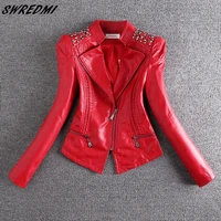 swredmi 2021 new fashion red motorcycle leather jacket women rivet zippers biker leather coat plus size s 3xl suede outerwear