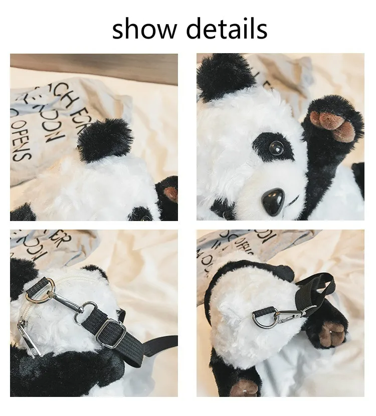 1 Pcs Women's Plush Panda Shoulder Slung Bag Cartoon Cute Fashion Wild Chest Bag