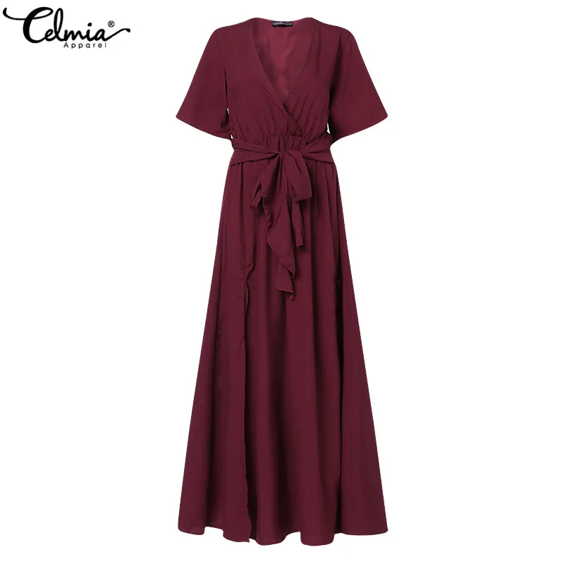 Женское платье с глубоким вырезом cellia Длинное свободное высоким разрезом и