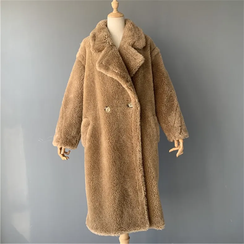 Long Brown MAOMAOFUR натуральная шерсть Teddy Bear пальто Женская Зимняя мода натуральном овечьем меху Меховая куртка женские теплые ботфорты Костюмы; шерстяная Верхняя одежда для детей - Цвет: Long Brown
