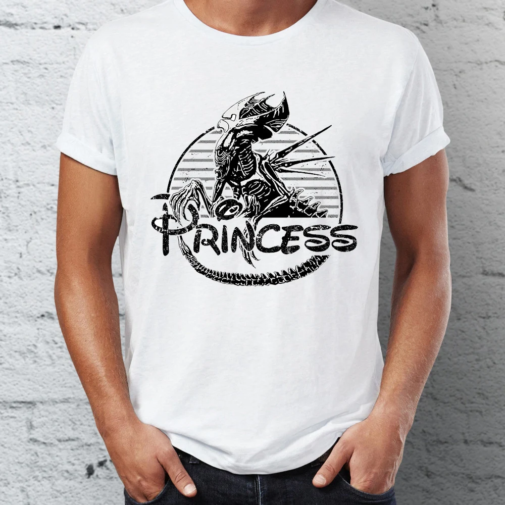 Мужская футболка принцесса инопланетянин пародия черно белая забавная