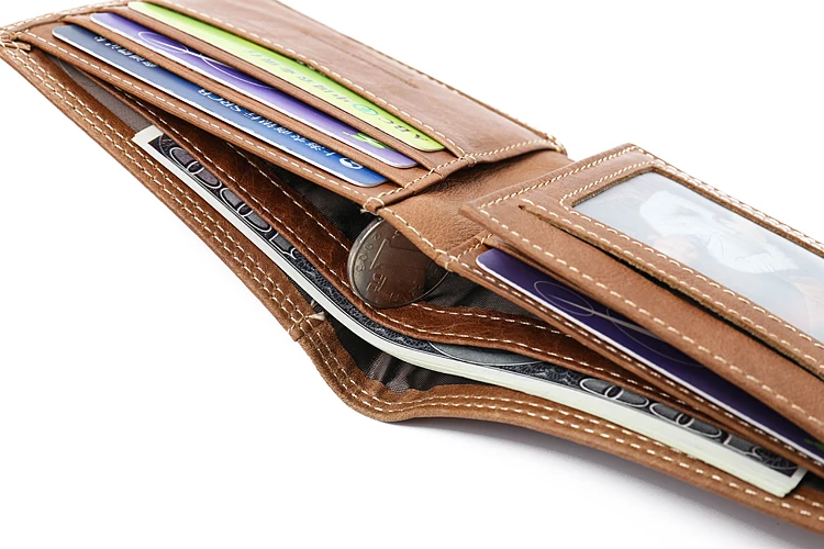 JINBAOLAI cow leather original brand male wallet fashion double suture design bifold wallets for men hight quality leather walet