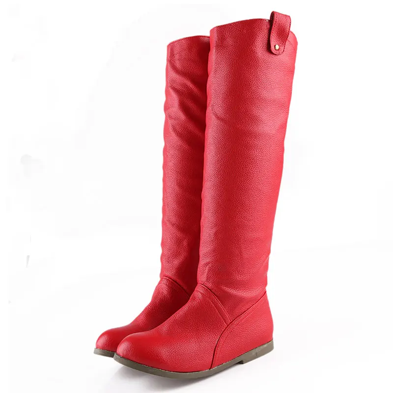 Red short plush SGESVIER/Сапоги до колена женские зимние сапоги обувь на танкетке модные пикантные зимние сапоги теплые Большие европейские размеры 34-43, AA566 - Цвет: Red short plush