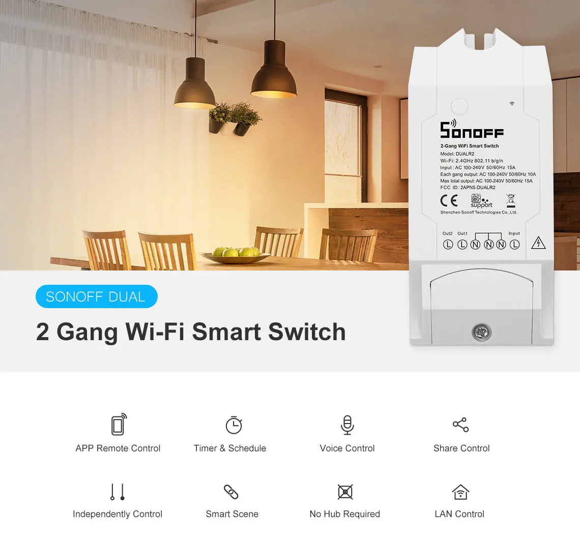Itead Sonoff Dual 2 банда 3 шт./лот Wifi светильник переключатель Sonoff Wifi умный переключатель умный дом Wifi Пульт дистанционного управления работает с Alexa
