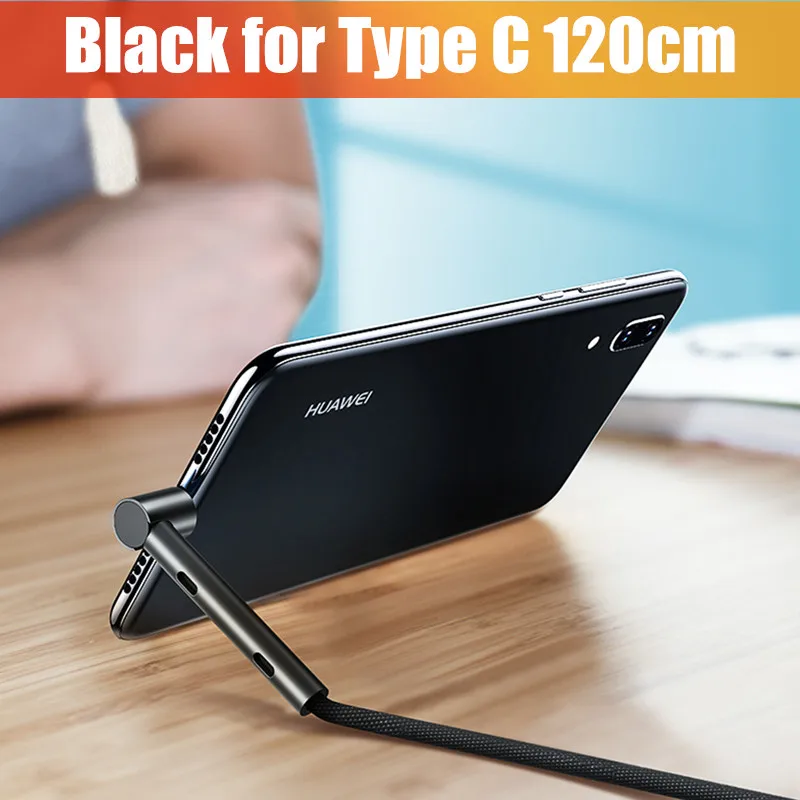 Rock usb type-C кабель держатель шнур для samsung Galaxy S9 8 Note 9 8 USB C 3,1 металлический нейлоновый шнур для быстрой зарядки и синхронизации данных для Xiaomi - Цвет: Black