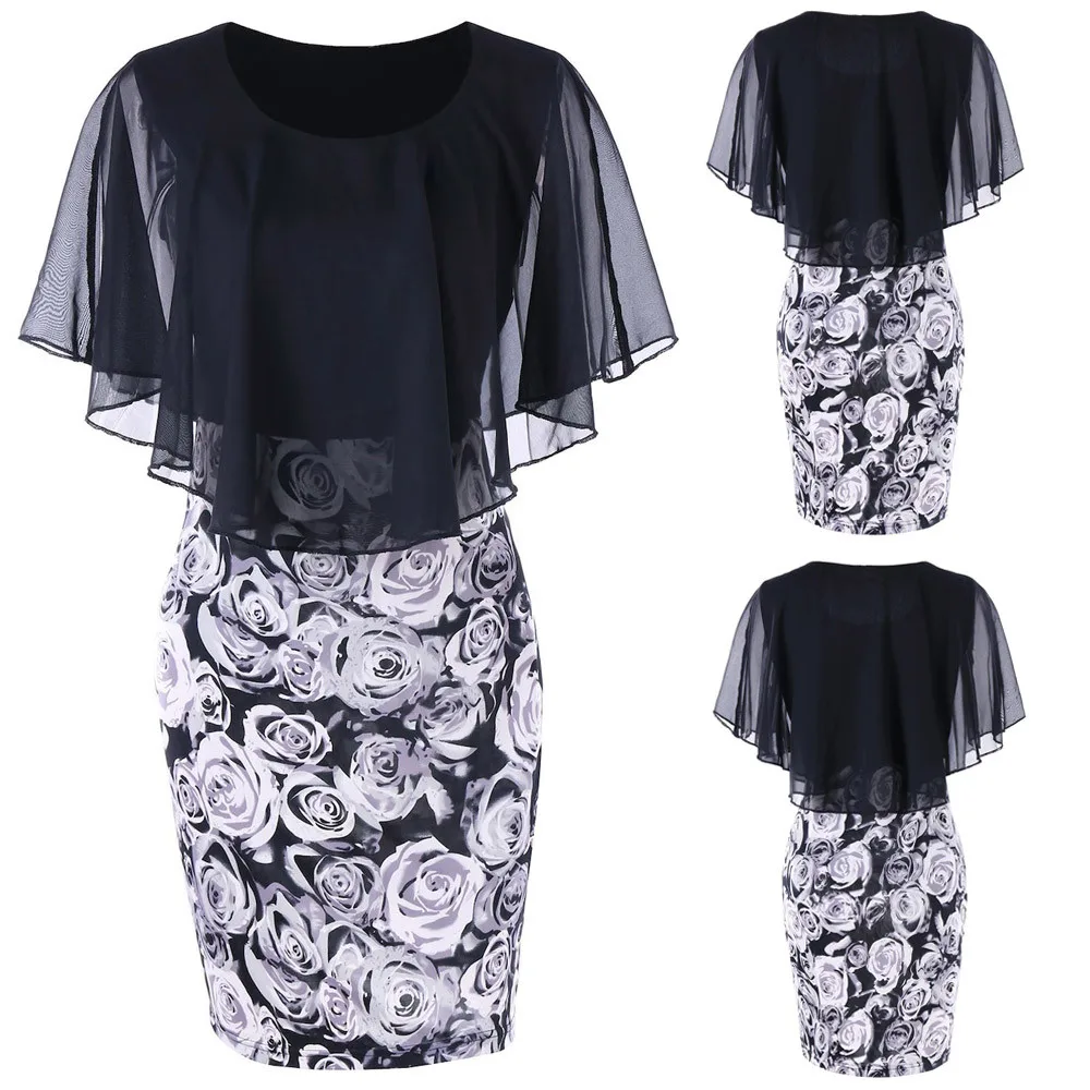 Шифоновое платье женские Повседневные Вечерние платья с круглым вырезом и