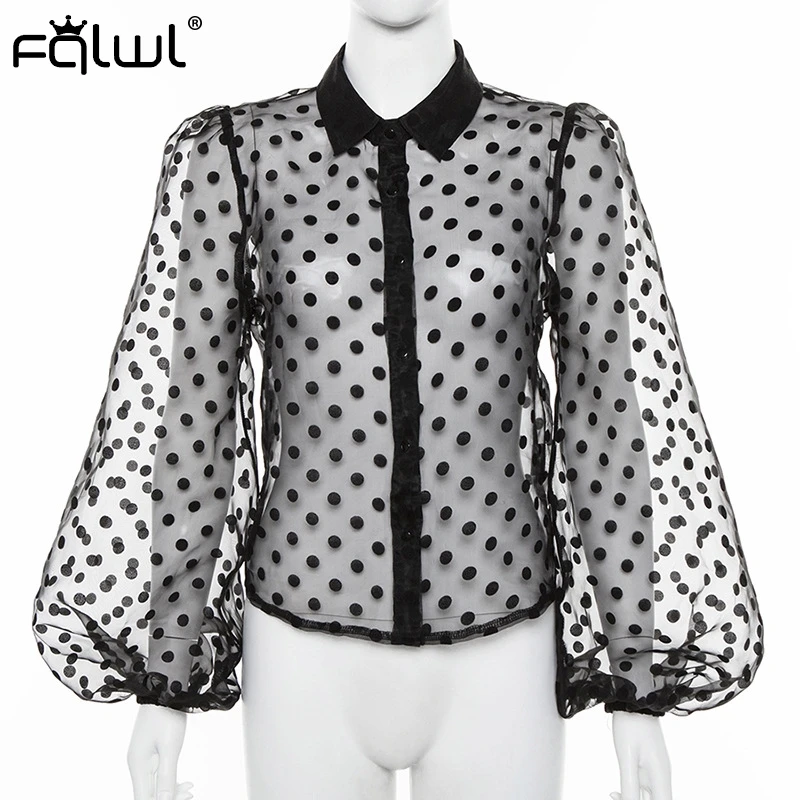 Женская блузка с точечный фонарь FQLWL белая черная прозрачная повседневная