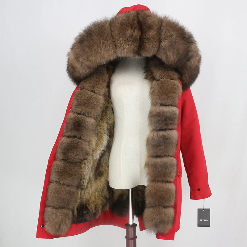 red natural brown Брендовое пальто с натуральным мехом, водонепроницаемая парка, натуральный Лисий мех, капюшон, зимняя куртка для женщин, съемная верхняя одежда, уличная одежда, роскошная теплая - Цвет: red natural brown