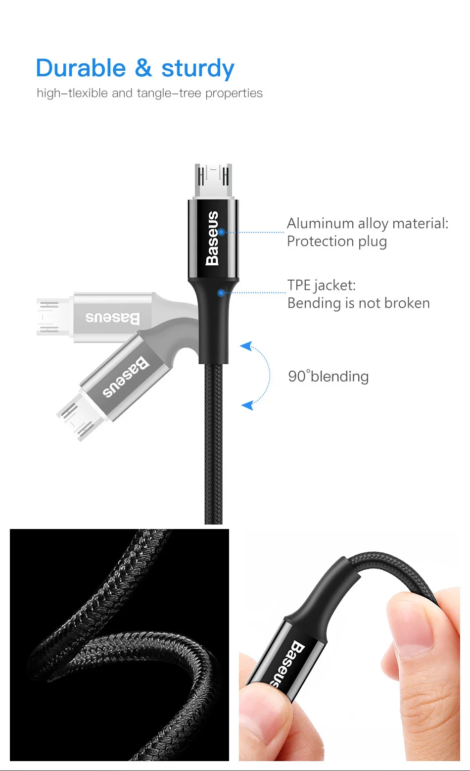 Baseus Lighting mi cro USB кабель для Xiaomi mi redmi note 4x5 pro USB зарядное устройство Синхронизация данных Реверсивный mi crousb кабель для samsung S7
