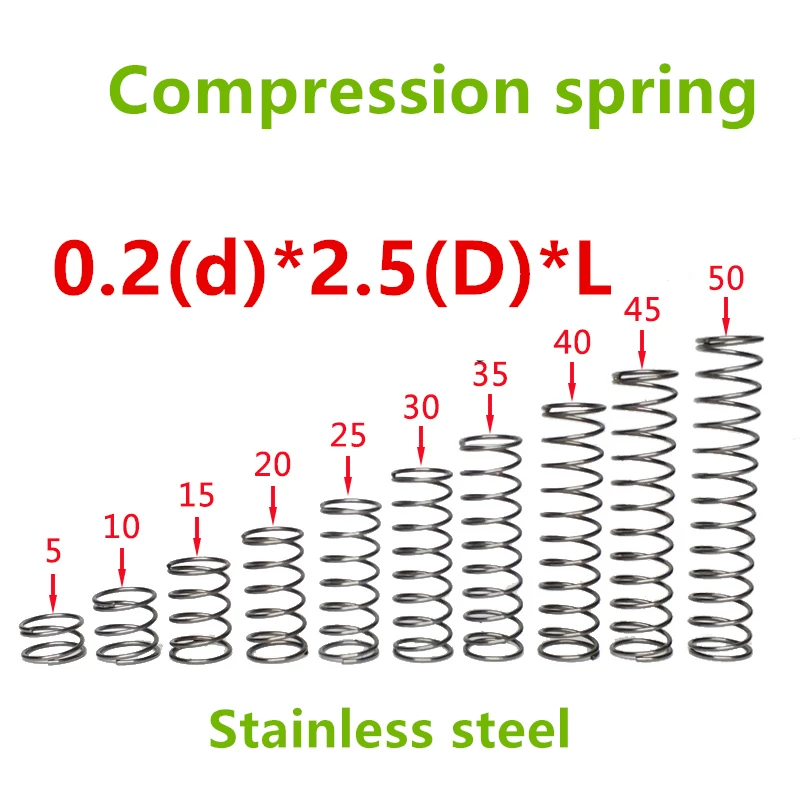 

50pcs 0.2*2.5*(5/10/15/20/25/30/35/40/45/50) Stainless steel Series small spot spring wire compression pressure springs
