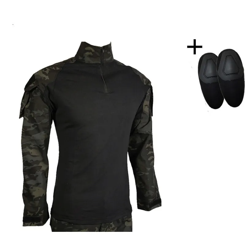 Black camo Мужская военная форма для пустыни, камуфляжная быстросохнущая футболка, тактическая боевая рубашка, страйкбольная военная игра, одежда, рубашка с налокотниками - Цвет: Black camo