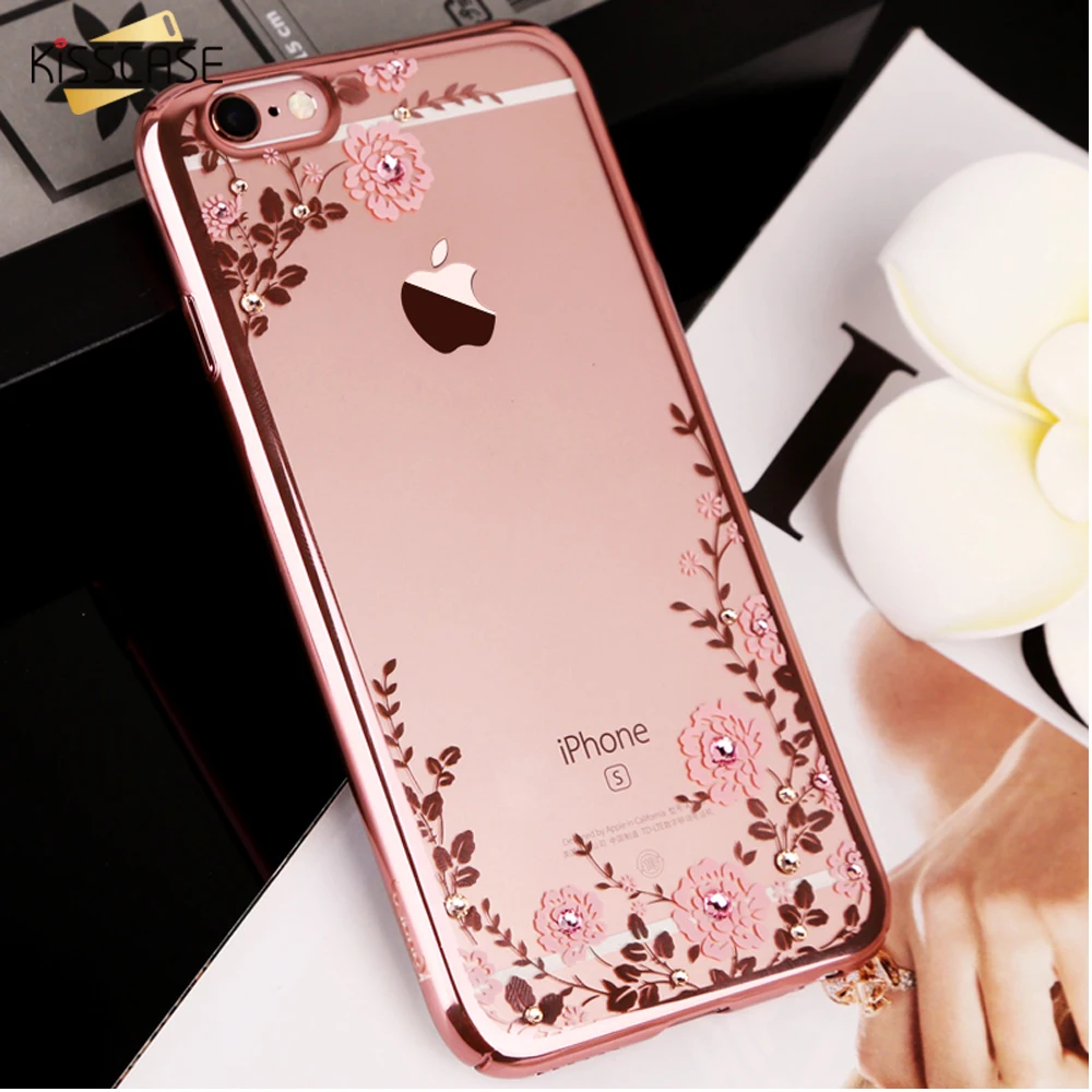 KISSCASE Универсальный цветочный узор чехол для iPhone 6s 6 7 8 Plus Блестящий Алмаз