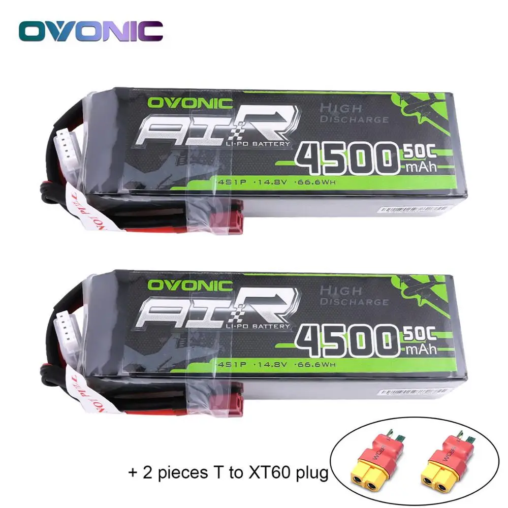 2х ovoic LiPo аккумулятор 4500mAh 14,8 V LiPo 4S 50C-100C аккумулятор T Разъем XT60 разъем для 1/8 1/10 RC автомобилей Heli Quadapter 3D - Цвет: Add 2pcs XT60 plug