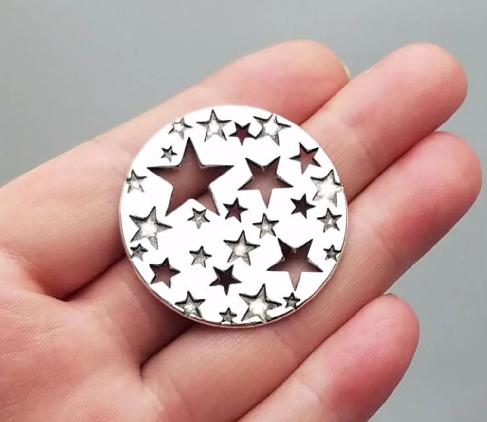

5pcs/lot--38mm, star cham,Antique silver plated/bronze plated round hollow star charms,DIY supplies, Jewelry accessories