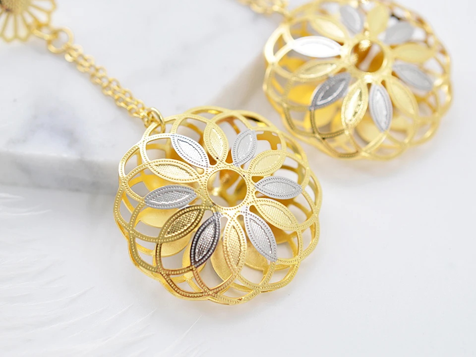 Sunny Jewelry, модные ювелирные изделия, длинные серьги, кулон, ювелирные наборы для женщин, большой круглый цветок, полые, вечерние, свадебные