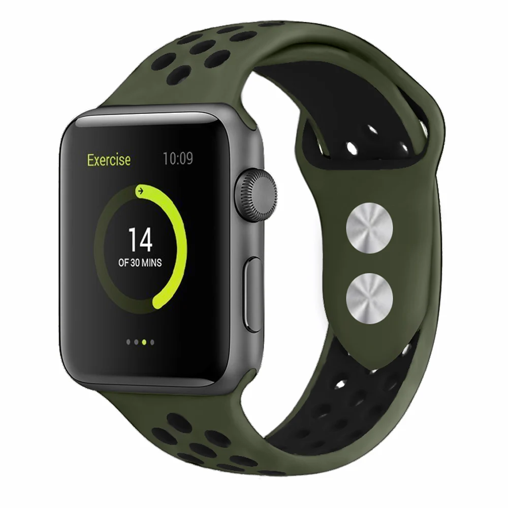 lime green black Спортивный силиконовый ремешок для Apple Watch, ремешок для часов Nike, 44 мм, 40 мм, 42 мм, 38 мм, два цвета, сменный ремешок для часов iWatch, серия 5, 4, 3, 2, 1 - Цвет ремешка: lime green black