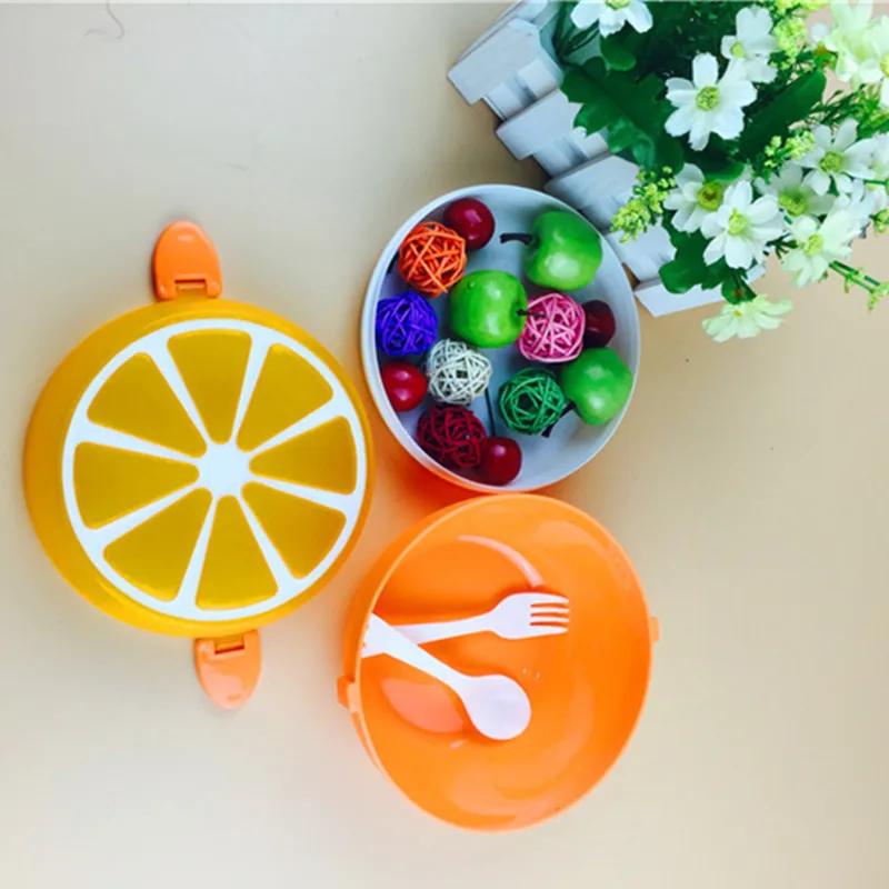 2 слойный пищевой контейнер с рисунком лимона и апельсина вилкой пластиковая