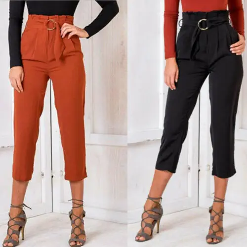 Женские брюки облегающие повседневные укороченные с бумажной сумкой Брюки