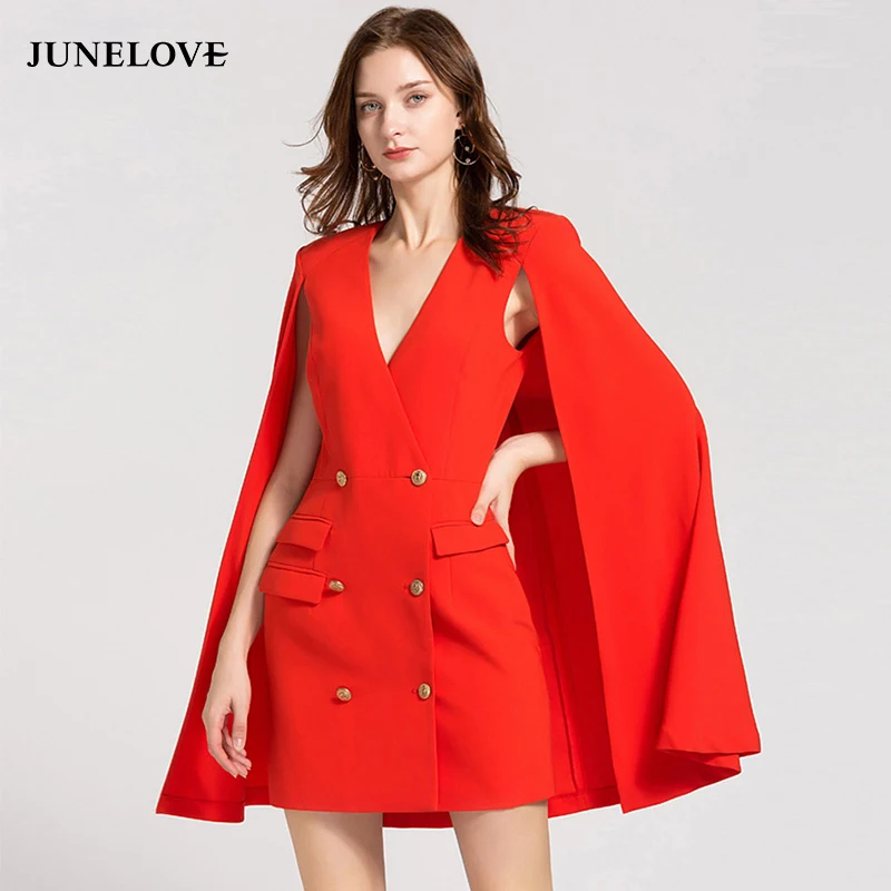 JuneLove новое поступление женское официальное мини платье с рукавами плащами