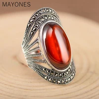 red garnet rings retro 925 silver big exaggerated female large rings indian jewelry