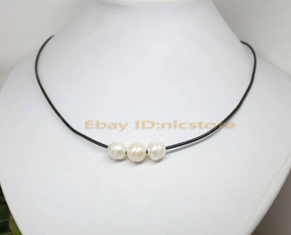 Настоящее сочетание цветов рост 3 жемчуг черная кожа ожерелье 17 &quot мода