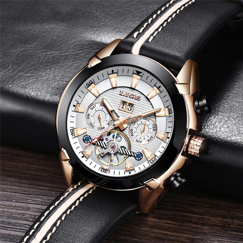Мужские механические часы Tourbillon военные спортивные водонепроницаемые LIGE топ