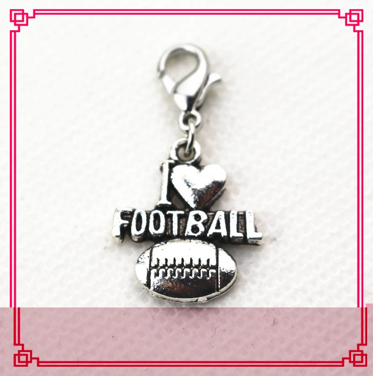 

Hot selling 20pcs/lot I love football dangle charms lobster clasp charms for pendant/bracelet accessories diy jewelry