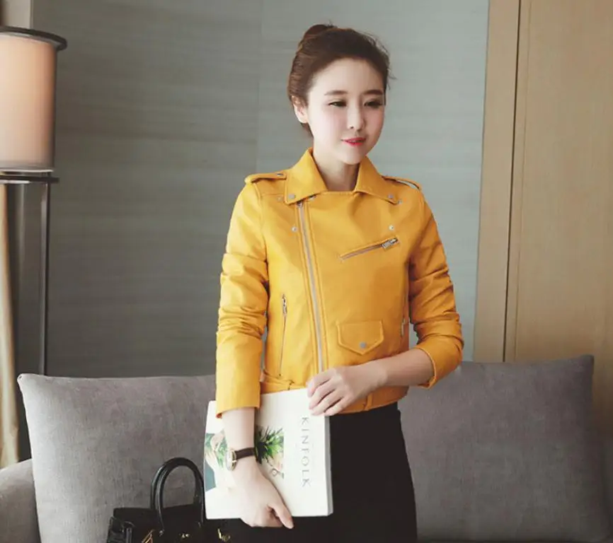 Женская короткая куртка из искусственной кожи весна-осень маленький