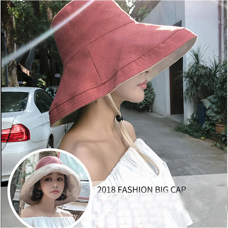 

Summer Spring Cotton Linen Bucket Women Bucket Hats Outdoor Plain Wide Brim Casual Fisherman Girl Hat Beach Accessories
