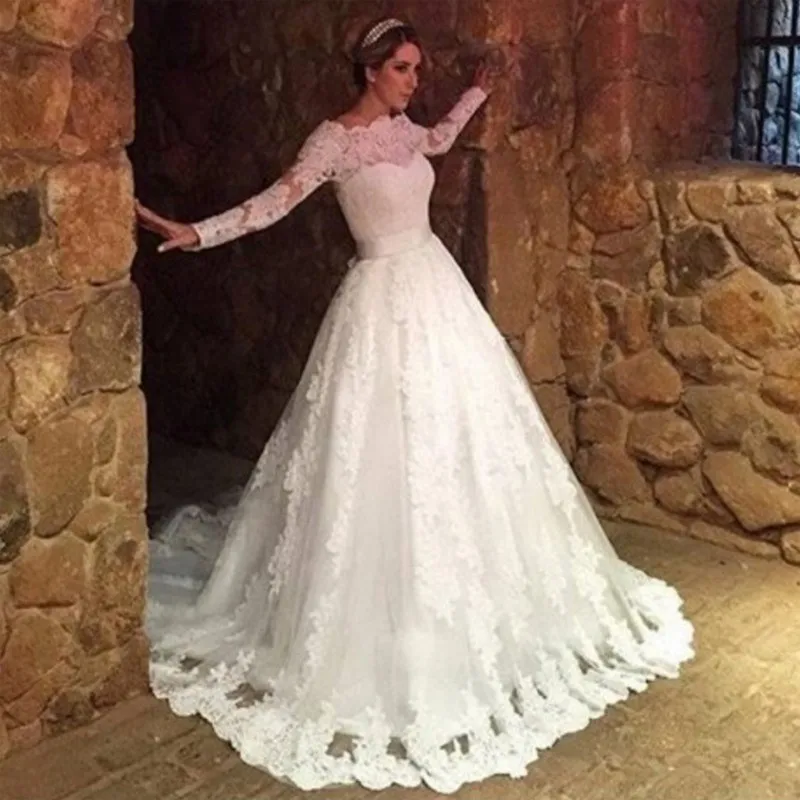 Vintage vestido де noiva Длинные Рукава Кружева Свадебные Платья 2017 robe de mariage Китай Паффи