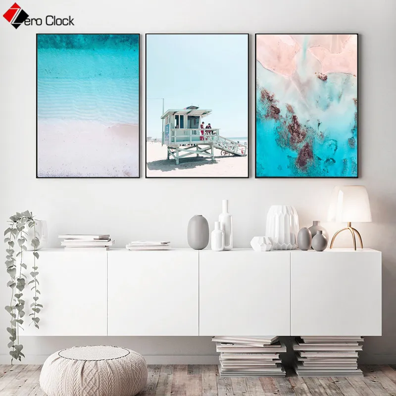 Воздушный пляжный принт морской постер спасательная башня настенный арт пейзаж