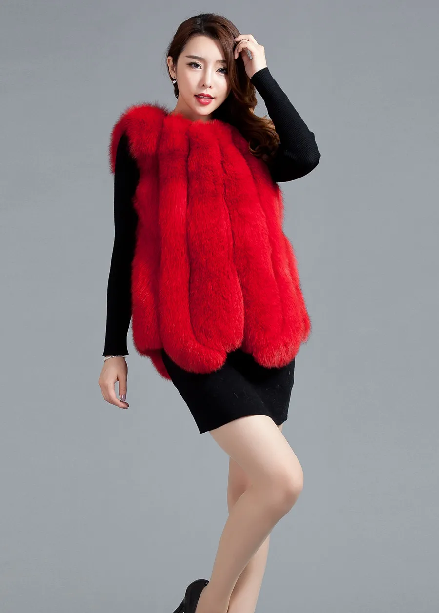 2017 роскошный женский жилет с натуральным лисьим мехом осенне-зимняя женская