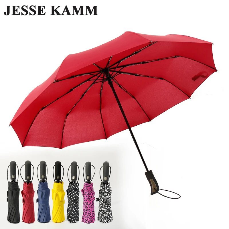Складные компактные зонты JESSEKAMM 10 спиц прочные ветрозащитные черные унисекс 1 2