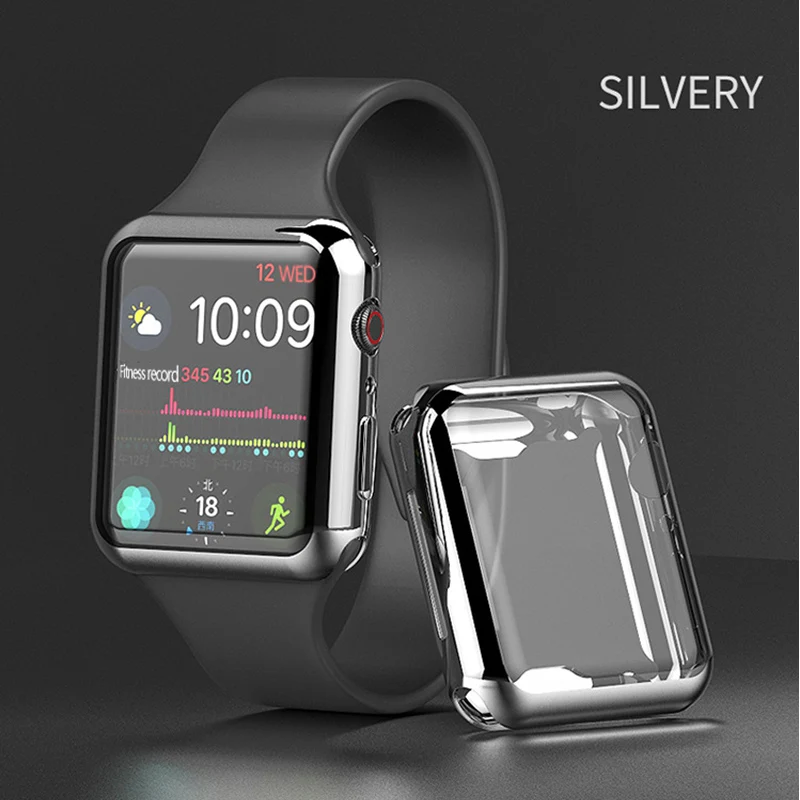 silver MDNEN чехол для Apple Watch, чехол для Iwatch 4, 3, 2, 1, ремешок 42 мм, 38 мм, 40 мм, 42 мм, ТПУ, защитный чехол для экрана - Цвет: silver