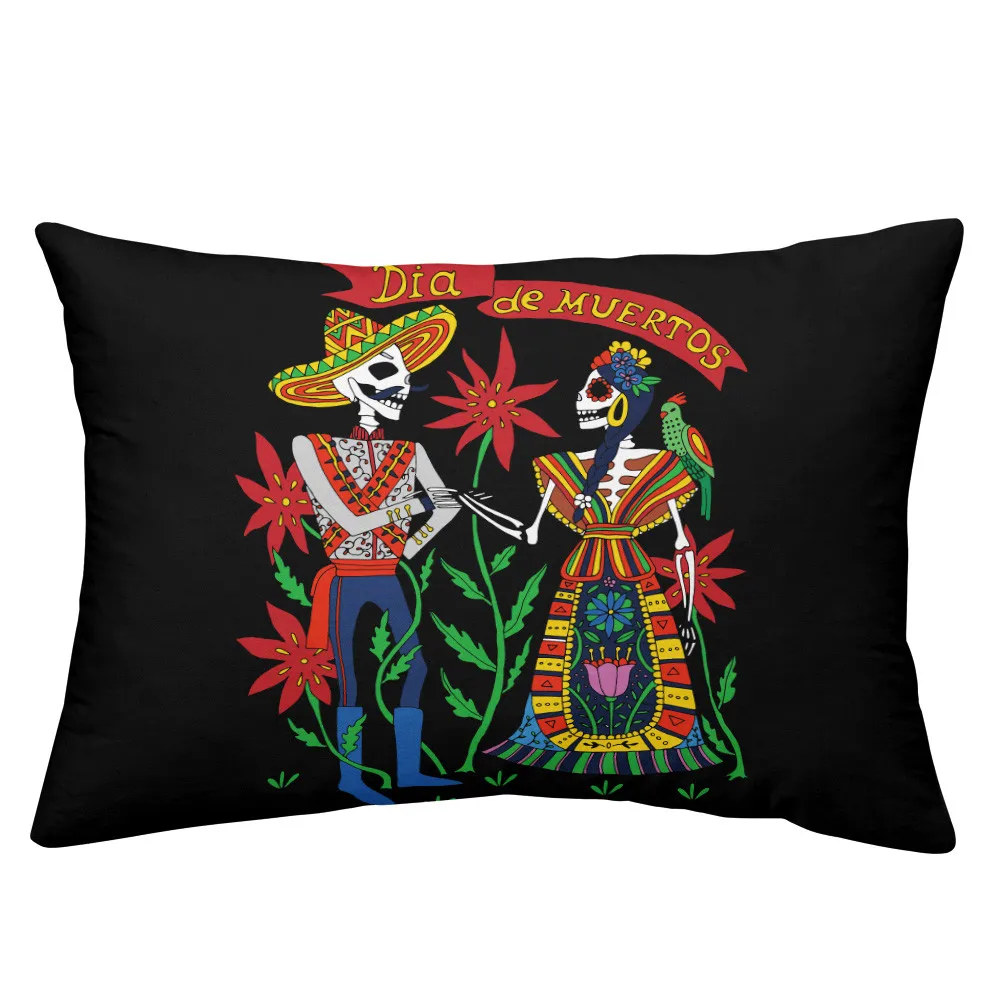 

Exotic Couple Skeleton Bedding Set Colorful Floral Duvet Cover Sugar Skull Quilt Cover Day of the Dead Bedclothes Pillowcase D25