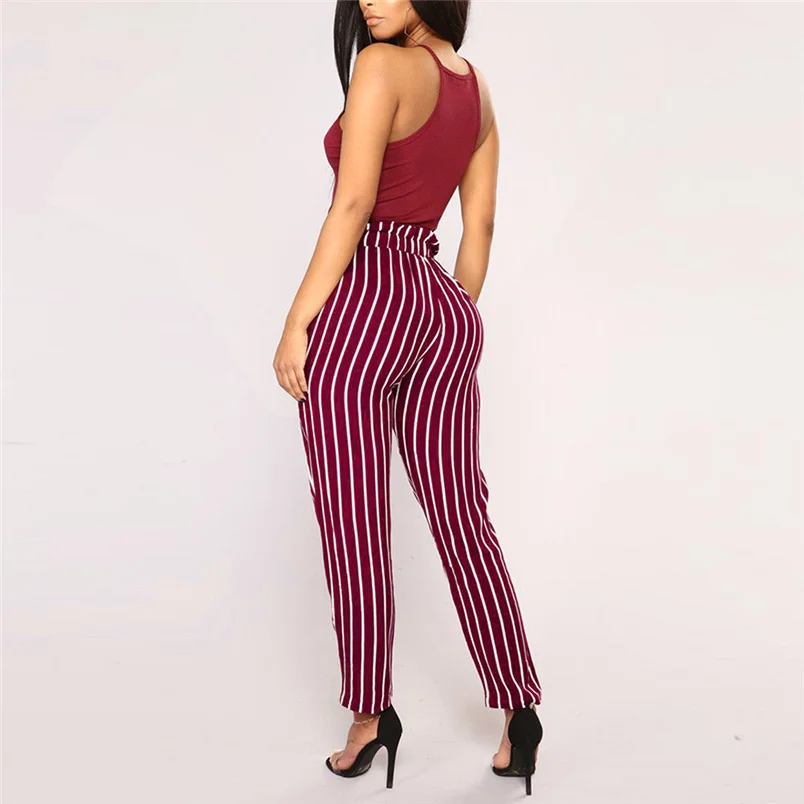 Women Pants 2019 Summer New High Waist Harem Ladies Elegant Bowtie Elastic Fashion Striped Casual Long #J22 | Женская одежда