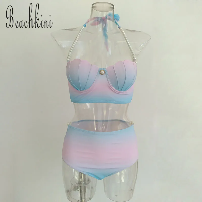 Женский купальник с высокой талией бюстгальтер ракушками русалки женский