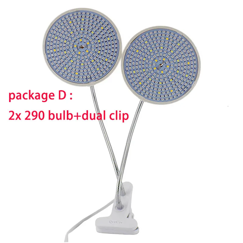 Lamp with Dual Clip 290 светодиодный светильник для выращивания растений с двумя головками, настольная лампа с полным спектром, держатель с зажимом, семена цветов для гидропоники, комнатной теплицы - Испускаемый цвет: Lamp with Dual Clip