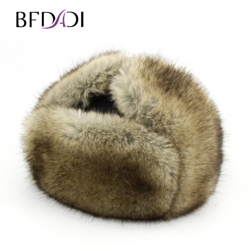

BFDADI New Arrival Women Natural Faux Fur Hats for Men Brand Famous Male Hat Winter Warm Faux Leather Fur Bomber Hats Big Size